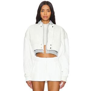 NEW Nike Destroyer White Gray Striped Oversized Canvas Cropped Jacket Size L
